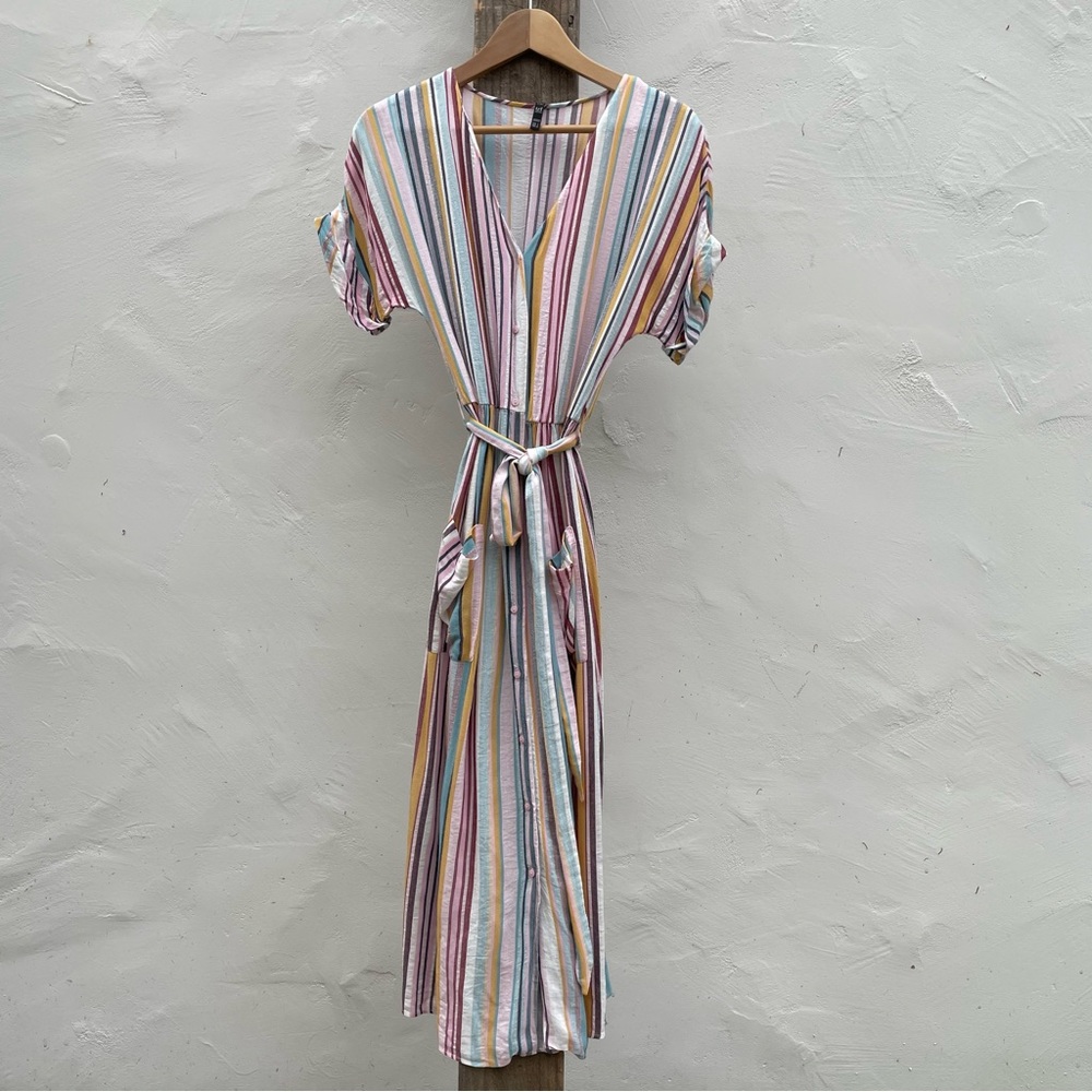 Zara button up striped colorful dress